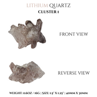 
              Lithium Quartz clusters + tumbled stones
            