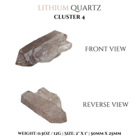 
              Lithium Quartz clusters + tumbled stones
            