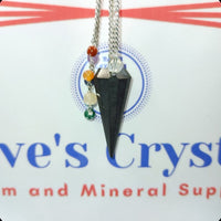 Black Tourmaline Rounded Top Facet Cone Chakra Bead Chain Pendelum