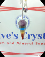 
              Chakra Stone Fused Rounded Top Long Facet Cone + Chakra Stone Chain Pendelum
            